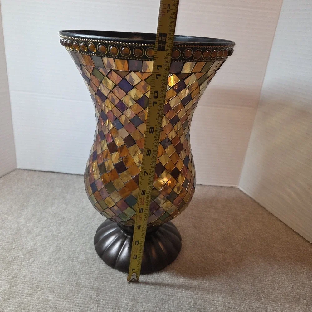 PartyLite GLOBAL FUSION Hurricane Mosaic Glass Rainbow Candle Holder 12" Tall - Picture 2 of 8